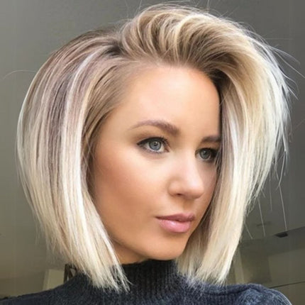 Perruque carrée blonde ombrée en cheveux naturels pour un look moderne et élégant