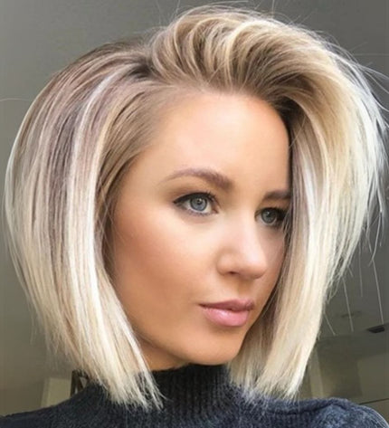 Perruque carrée blonde ombrée en cheveux naturels pour un look moderne et élégant