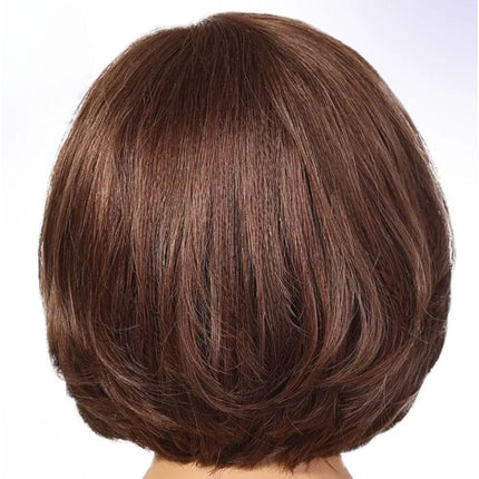 Perruque courte brune ondulée en cheveux naturels pour un look élégant et moderne