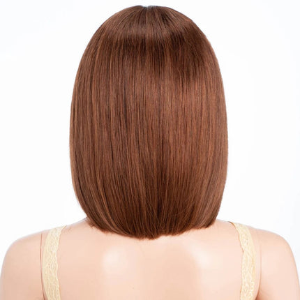 Perruque chic rousse au carré lisse en cheveux naturels pour femme moderne.