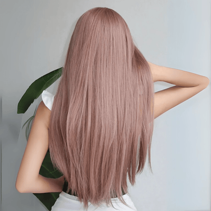 Perruque cosplay longue raide rose cheveux synthétiques