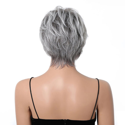 Perruque courte femme cheveux gris raides pour un style chic et moderne