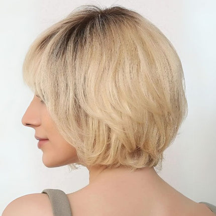 Perruque femme courte en cheveux naturels blonds pour un style chic et moderne