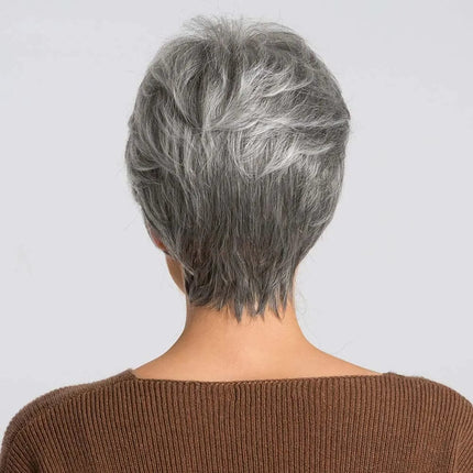 Perruque courte grise en fibre mixte raide pour un look sophistiqué et moderne