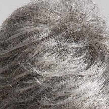 Perruque grise courte en fibre mixte, look raide naturel et élégant pour un style chic.