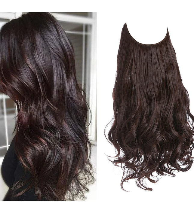 Perruque demi-tête en cheveux synthétiques ondulée et brune pour un style élégant