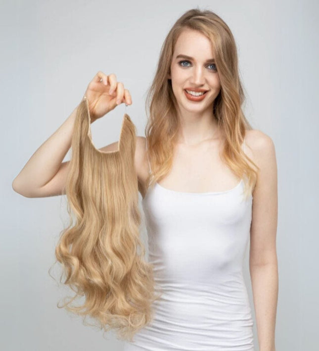 Perruque demi-tête ondulée en cheveux synthétiques blonds pour un style naturel