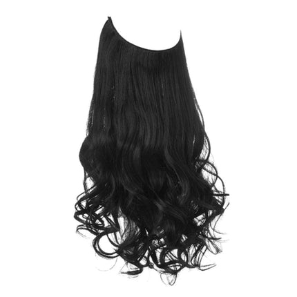 Perruque demi-tête longue synthétique ondulée noire pour un style chic et glamour.