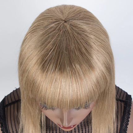 Perruque longue et lisse blonde à frange en cheveux naturels pour un style élégant