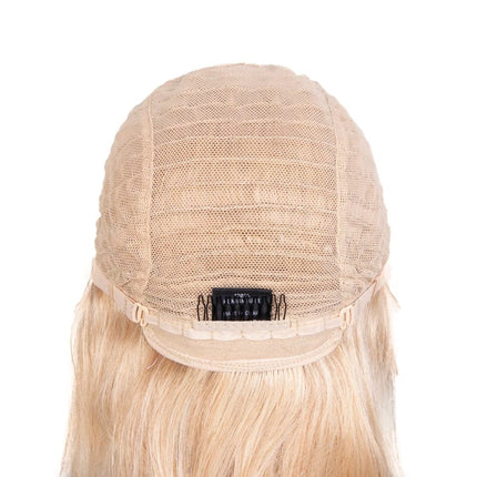 Perruque blonde raide en cheveux naturels avec bonnet confortable pour femme