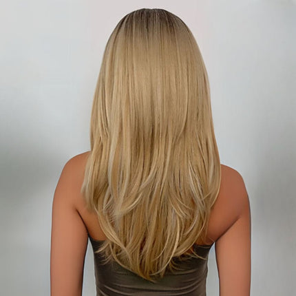 Perruque longue blonde ondulée en cheveux synthétiques pour un style naturel et élégant