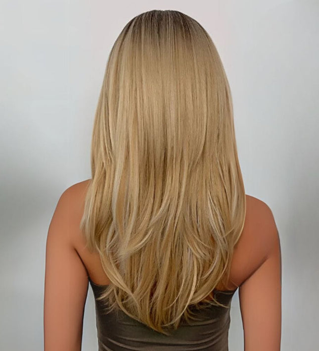 Perruque longue blonde ondulée en cheveux synthétiques pour un style naturel et élégant