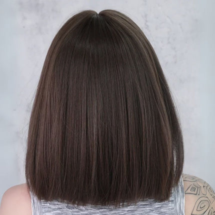 Perruque synthétique brune pour femme, style carré droit et moderne, cheveux raides