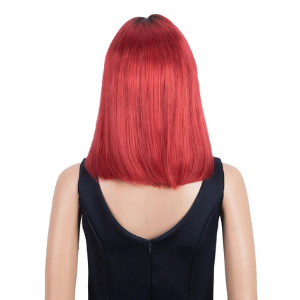 Perruque carrée rouge en cheveux naturels pour femme, style moderne et élégant