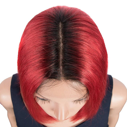 Perruque carrée bicolore rouge et noir en cheveux naturels pour un style audacieux