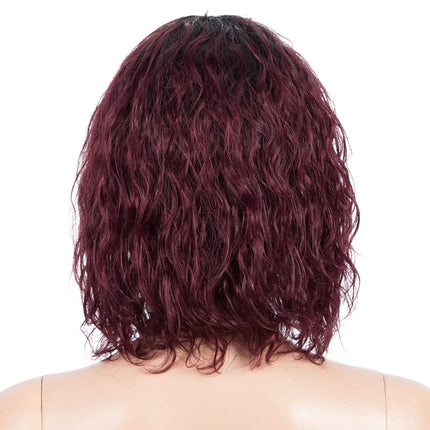 Perruque carrée ondulée en cheveux naturels, couleur bordeaux, pour femmes élégantes.