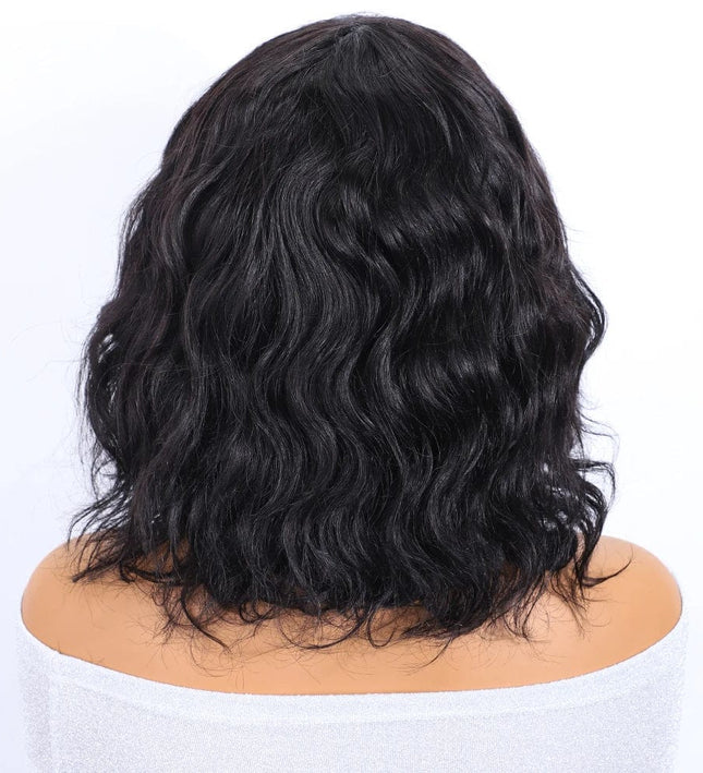 Perruque courte ondulée pour femme en cheveux naturels avec style carré moderne élégant