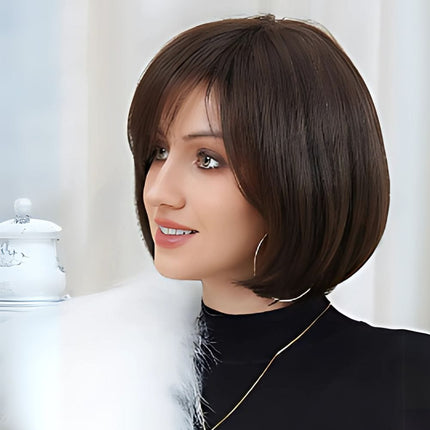 Perruque courte brune en cheveux synthétiques, style carré élégant pour femmes modernes