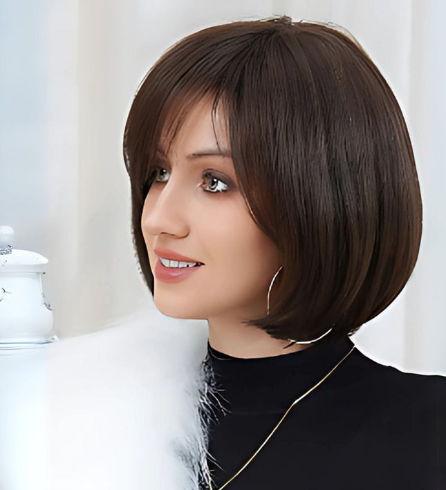 Perruque courte brune en cheveux synthétiques, style carré élégant pour femmes modernes