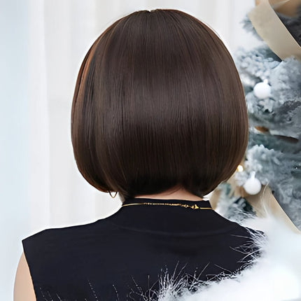 Perruque brune courte style carré lisse pour femme élégante et moderne