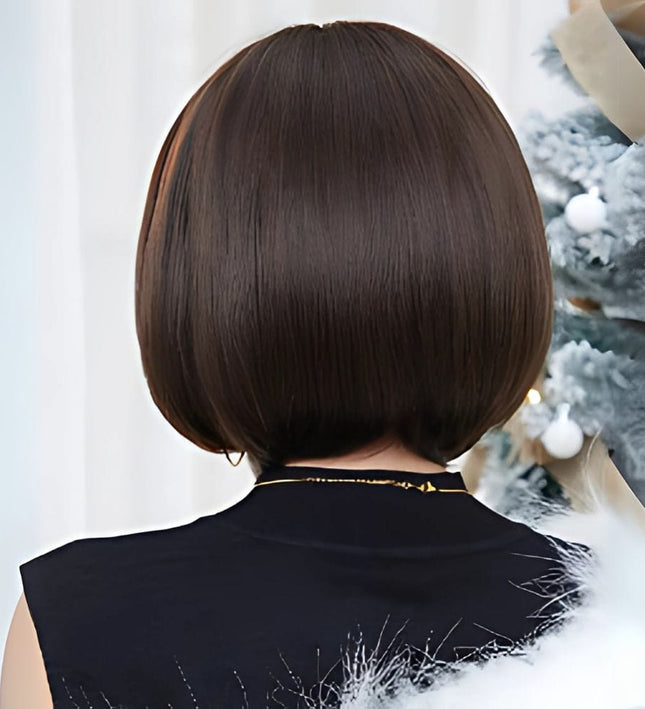 Perruque brune courte style carré lisse pour femme élégante et moderne