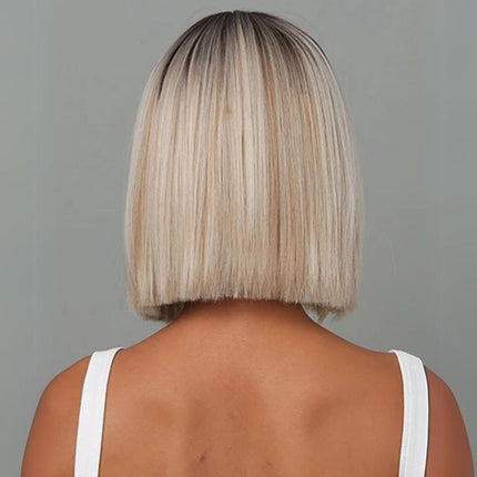 Perruque bob court synthétique blonde ombrée pour un style moderne et élégant