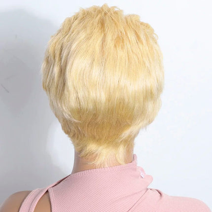 Perruque courte blonde en cheveux naturels pour un look moderne et élégant