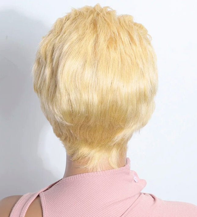 Perruque courte blonde en cheveux naturels pour un look moderne et élégant