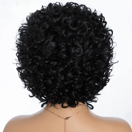 Perruque courte frisée femme en cheveux naturels pour un style chic et volumineux.