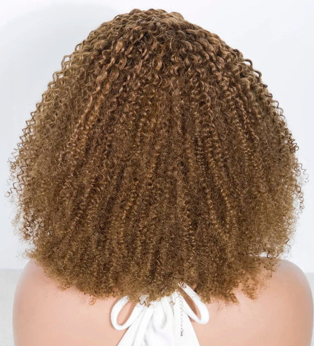 Perruque mi-longue bouclée en cheveux naturels pour femme