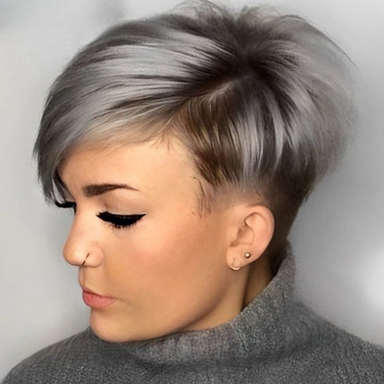 Perruque gris cendré courte en cheveux naturels pour un style moderne et chic