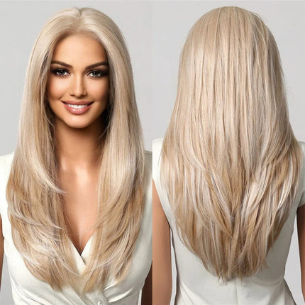 Perruque synthétique blonde longue et lisse pour un style élégant et moderne