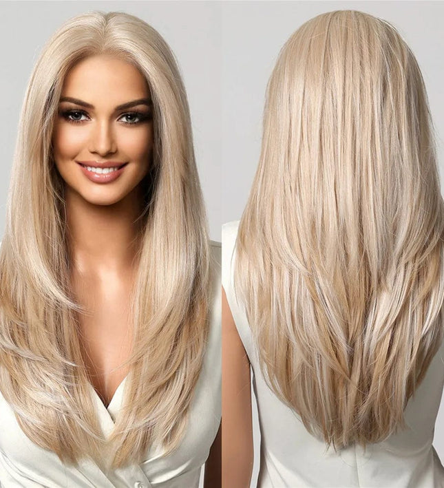 Perruque synthétique blonde longue et lisse pour un style élégant et moderne