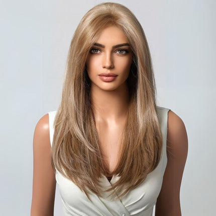 Perruque femme longue lisse synthétique blonde pour un style élégant et naturel