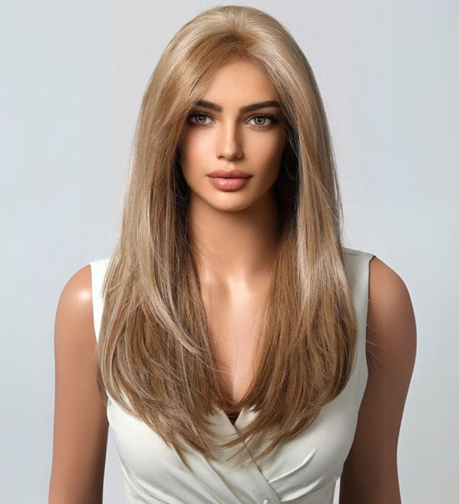 Perruque femme longue lisse synthétique blonde pour un style élégant et naturel