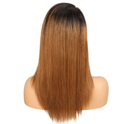 Perruque longue raide ombrée brun clair en cheveux naturels pour un look élégant et moderne