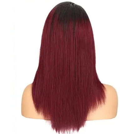 Perruque longue raide couleur bordeaux en cheveux naturels pour femme élégante