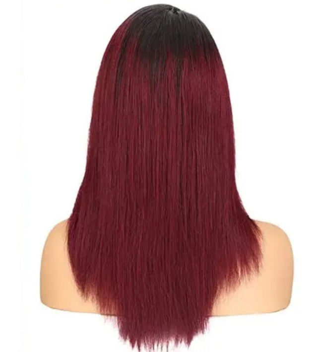 Perruque longue raide couleur bordeaux en cheveux naturels pour femme élégante