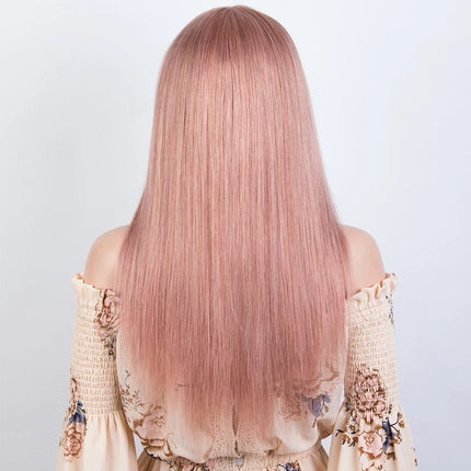 Perruque longue rose raide en cheveux naturels pour un look moderne et élégant