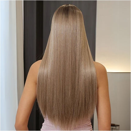 Perruque synthétique longue et lisse couleur châtain clair pour femme moderne