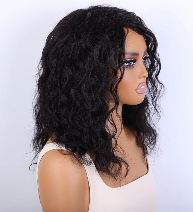 Perruque mi-longue naturelle pour femme avec cheveux bouclés pour un style élégant