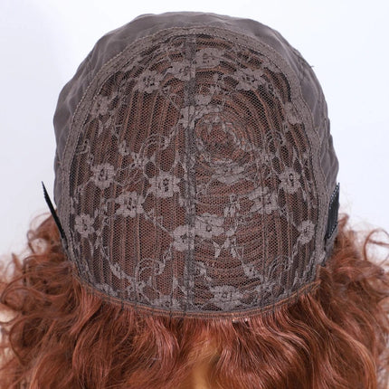 Perruque mi-longue bouclée en cheveux naturels pour femme avec bonnet en dentelle