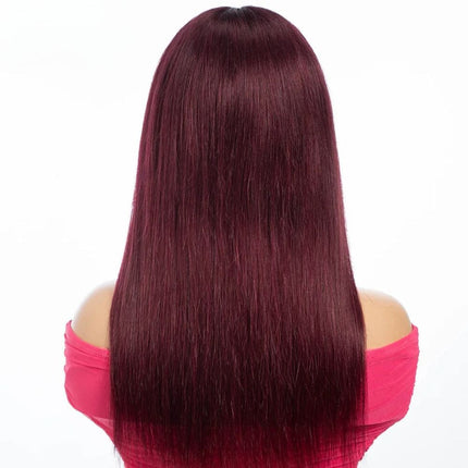 Perruque longue rouge raide en cheveux naturels pour un look élégant et authentique.