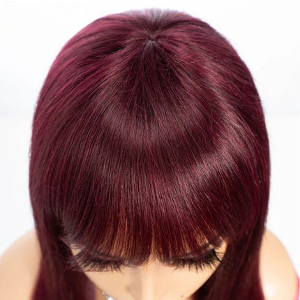 Perruque droite en cheveux naturels pour femme, couleur rouge intense et éclatante.