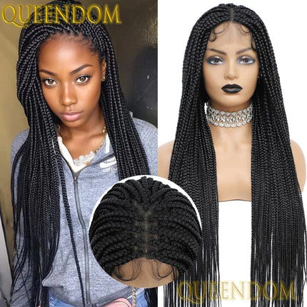 Perruque synthétique femme avec tresses africaines longues pour un style moderne.