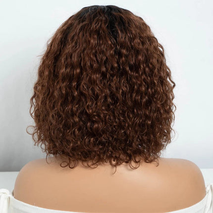 Perruque volumineuse frisée brune en cheveux naturels avec frange tendance