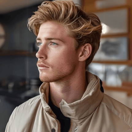 Perruque homme naturelle blonde sans colle pour un style moderne et élégant