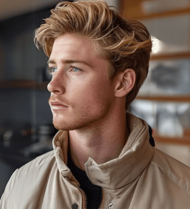 Perruque homme naturelle blonde sans colle pour un style moderne et élégant