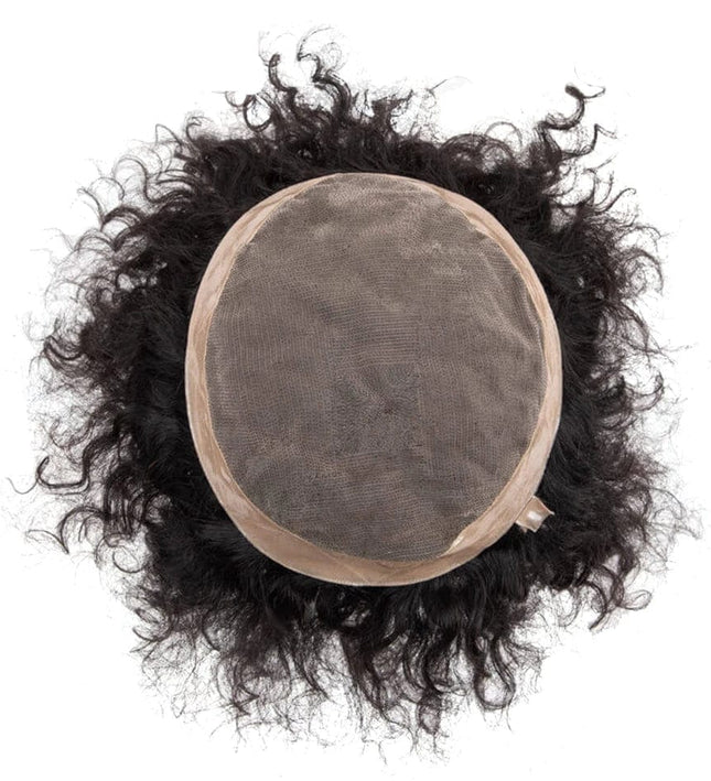 Perruque homme cheveux naturels bouclés noir pour un style élégant et authentique.