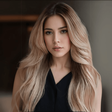 Perruque longue ondulée couleur blonde naturelle en fibre mixte pour un look élégant